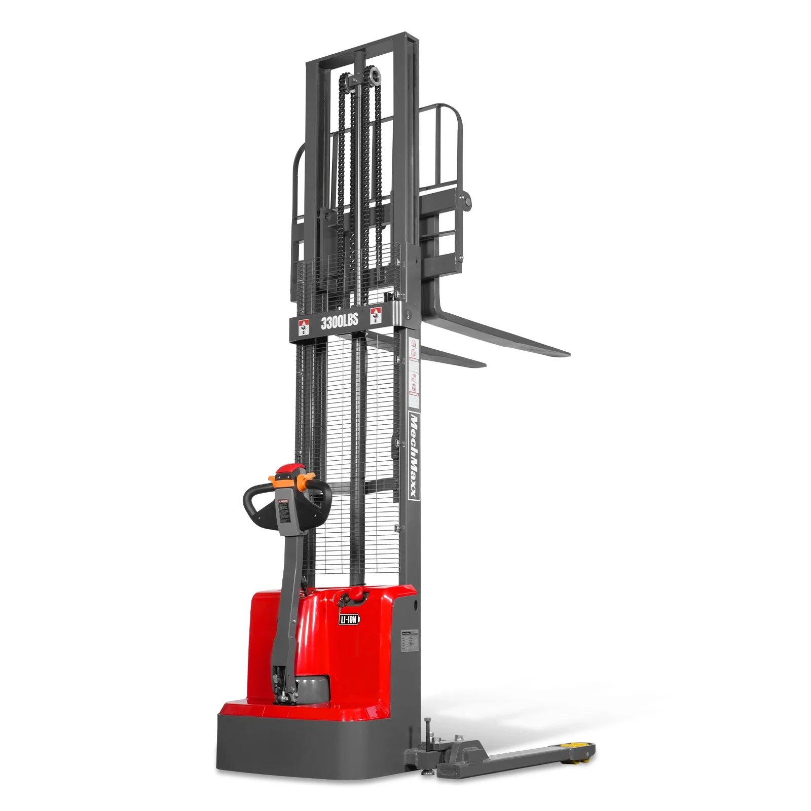 MechMaxx 3300lbs Lithium-ion Electric Straddle Stacker,  118" Lift,  Adjustable Legs & Forks,  F33-118S
