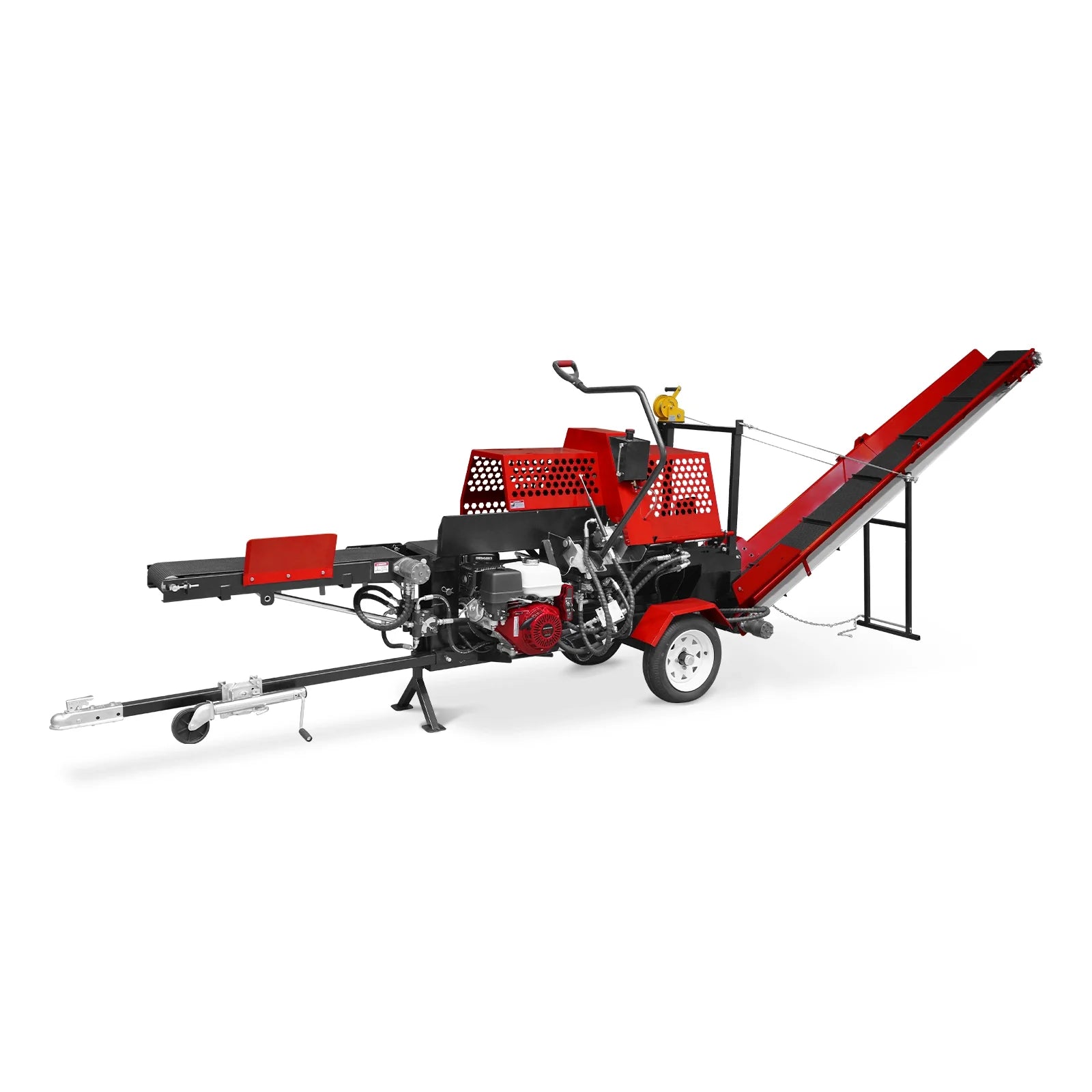 MechMaxx Honda GX390 Engine Firewood Log Splitter Processor with Conveyor,  20ton Splitting Force 24" x 15" Log Capacity,  18" Chainsaw,  HLS20