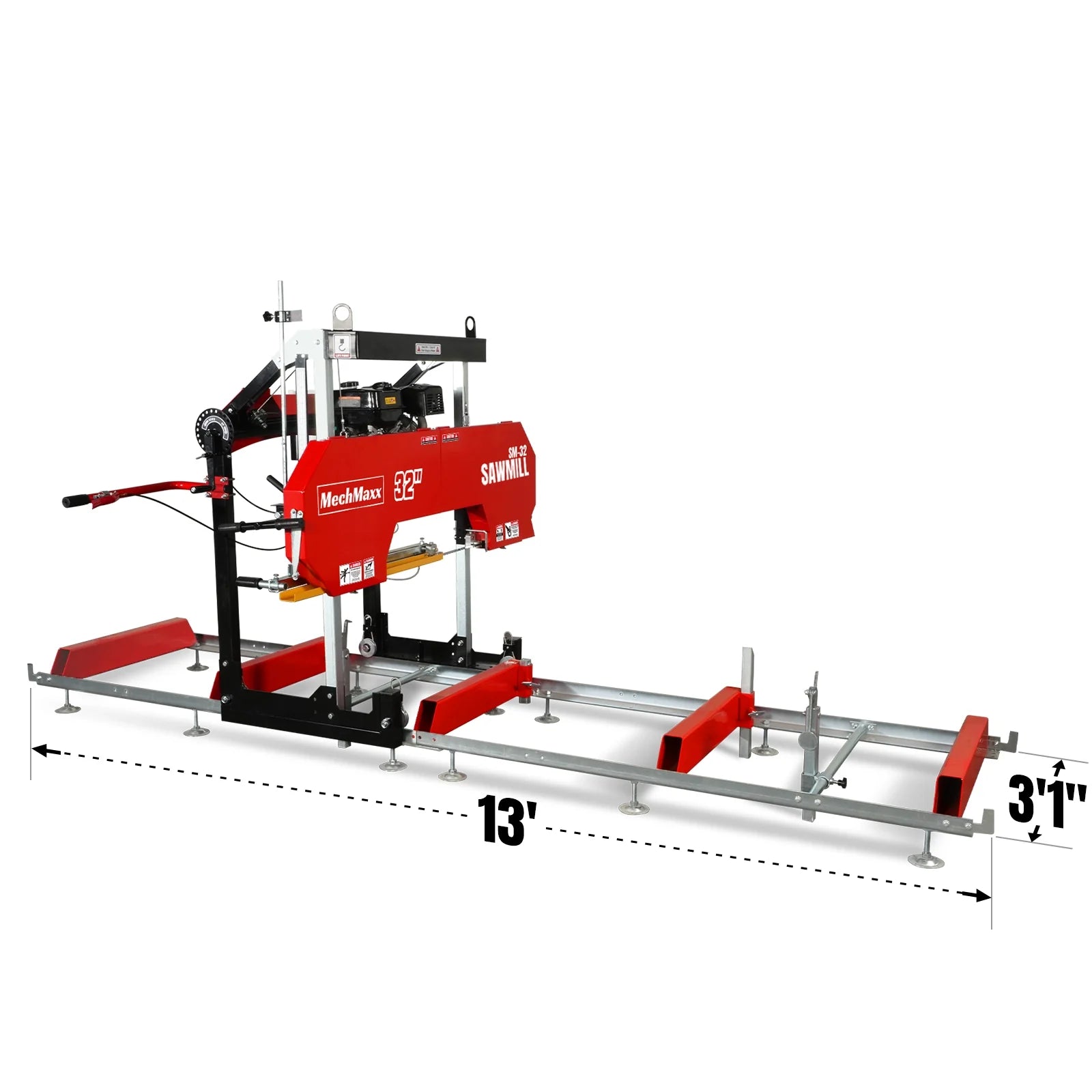 MechMaxx 32" Portable Sawmill, 459cc 15HP E-Start Gasoline Engine, 26.5" Board Width, 13' Track Length , SM-32