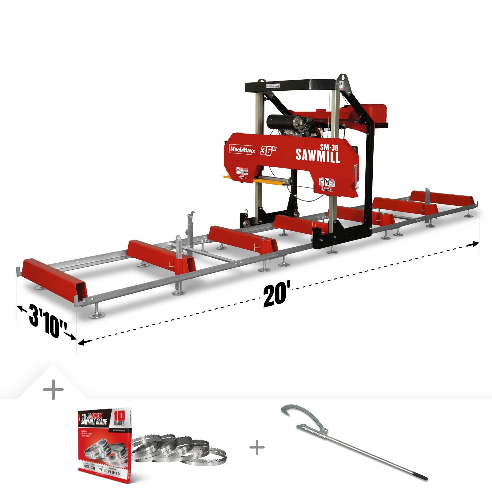 MechMaxx 36" MAX Portable Sawmill, 25HP 688cc HONDA GX690 V-Twin Engine, 35" Board Width, 20' Track Length, SM36-HMAX