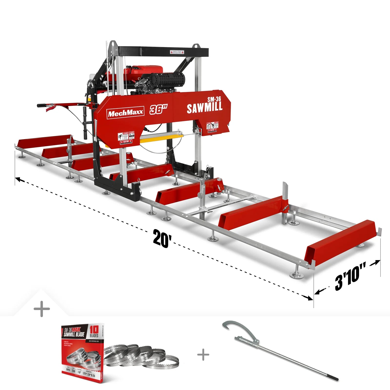 MechMaxx 36" MAX Portable Sawmill, 25HP 750cc ZONSEN V-Twin Engine, 35" Board Width, 20' Track Length, SM-36MAX